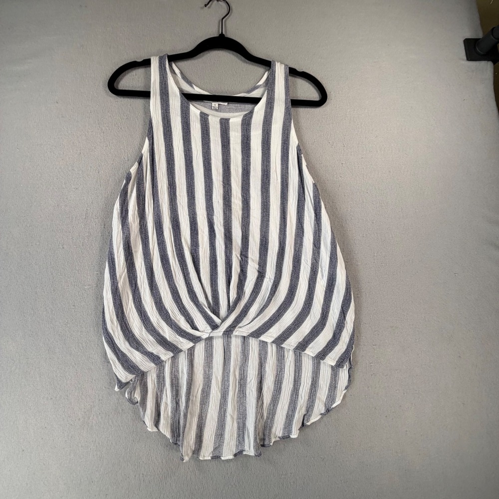 Halter Top Womens S Blue White Striped Open Back Coastal Preppy High Low Tunic